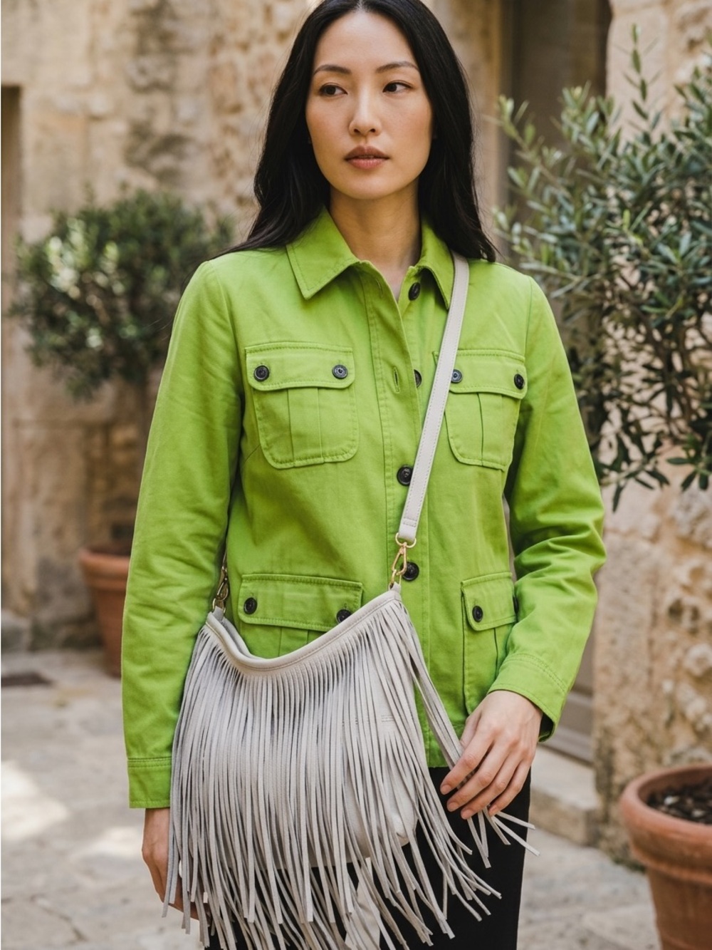 H&M Cream Fringe Shoulder Bag
